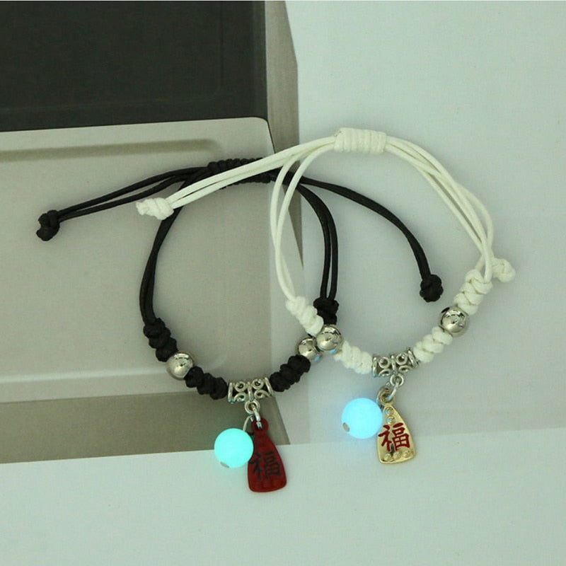 Handmade Adjustable Rope Luminous Star Moon Bracelet Set for Couples and Friends