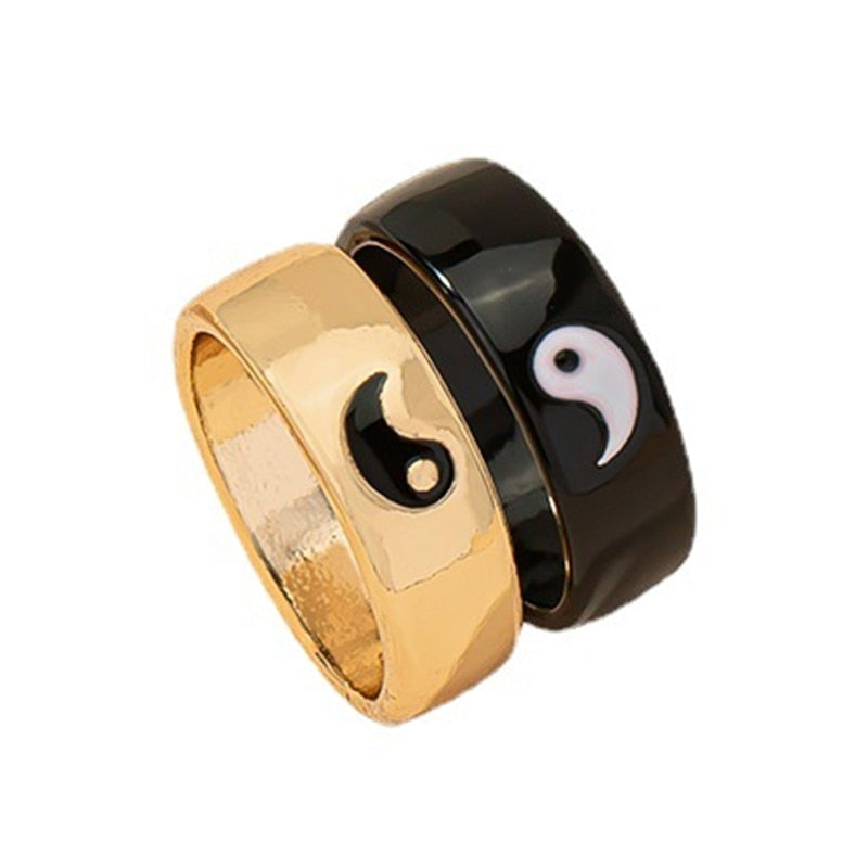 2Pcs Creative Yin Yang Gossip Ring Set for Women Men Couple