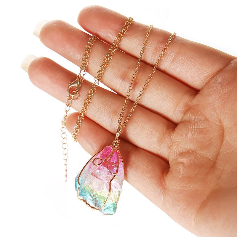 Natural Crystal Chakra Rock Necklace with Irregular Rainbow Stones - Perfect Gift for Friends and Loved Ones