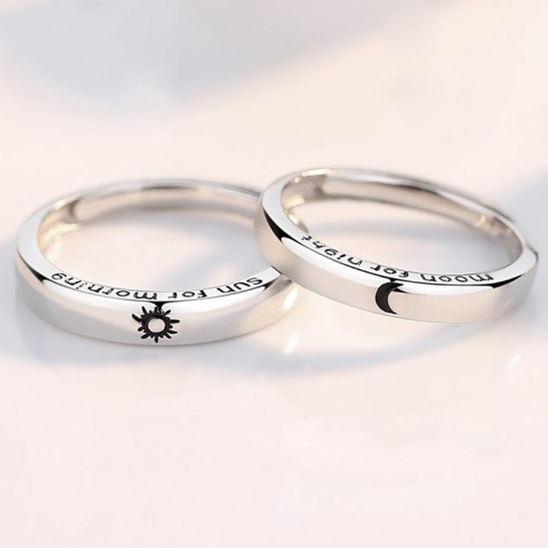 Forever Love Promise Rings Set for Couples - Punk Style Heartbeat ECG Design in Black and White - Ideal Wedding or Valentine's Day Gift for Men and Women