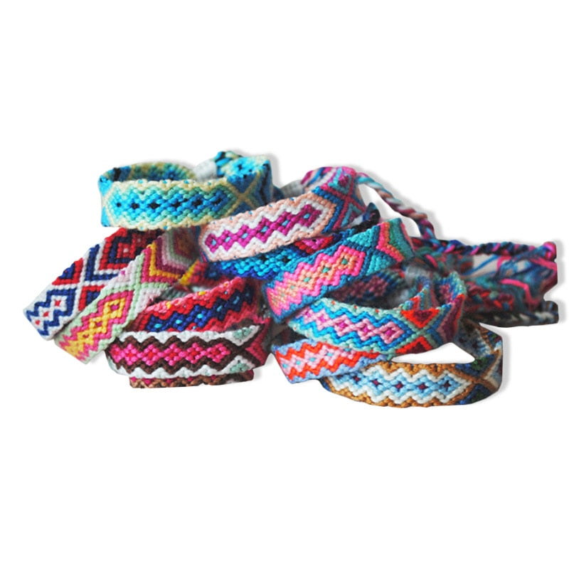 Handcrafted Bohemian Bracelet - A Vibrant Rainbow Weave of Vintage Cotton Rope, Perfect for Summer Beach, Yoga and Ethnic Inspired Style