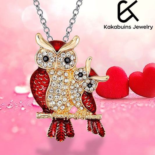 Luxurious Red Zircon Owl Mother-Child Pendant Necklace for Women - Elegant and Adorable Jewelry Accessory