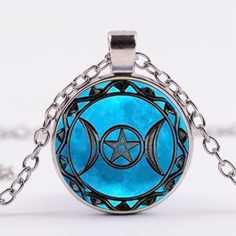 Triple Moon Goddess Wicca Pendant Necklace