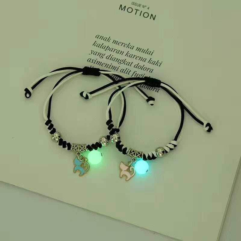 Handmade Adjustable Rope Luminous Star Moon Bracelet Set for Couples and Friends