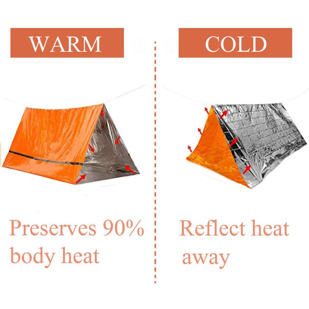 Emergency Shelter Survival Tent Kit Thermal Blanket SOS Sleeping Bag Waterproof for 2 person