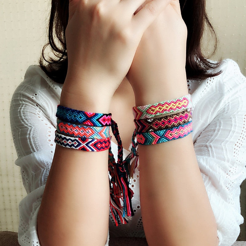 Handcrafted Bohemian Bracelet - A Vibrant Rainbow Weave of Vintage Cotton Rope, Perfect for Summer Beach, Yoga and Ethnic Inspired Style