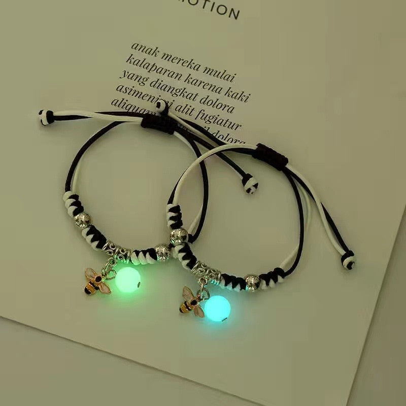 Handmade Adjustable Rope Luminous Star Moon Bracelet Set for Couples and Friends