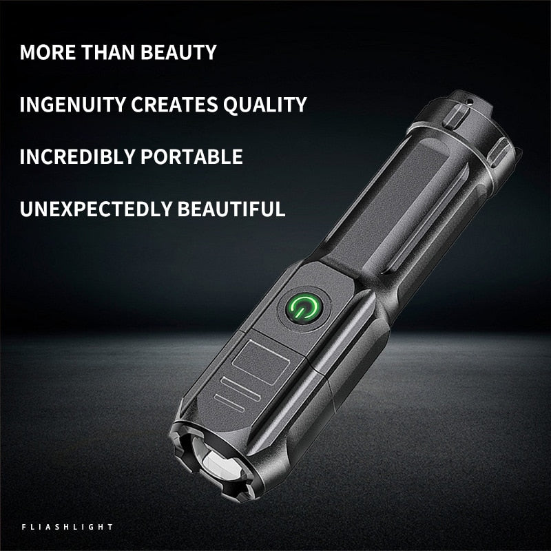 Telescopic Zoom USB Rechargeable Flashlight with Strong Light and Long-Range Flood Outdoor Lighting