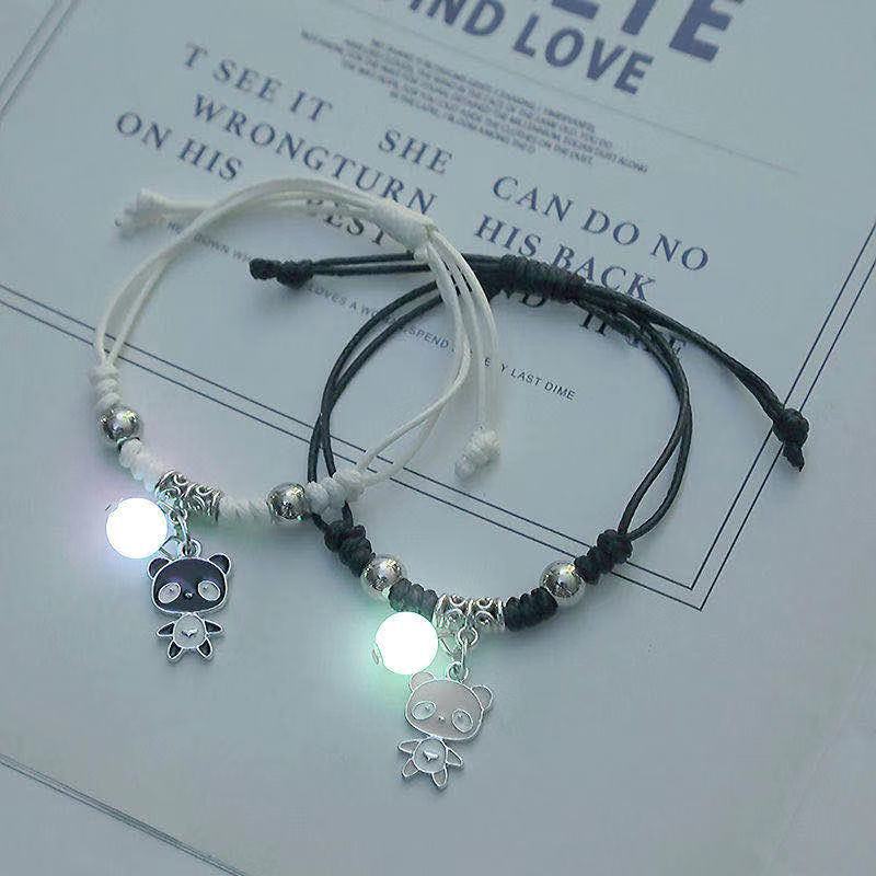 Handmade Adjustable Rope Luminous Star Moon Bracelet Set for Couples and Friends