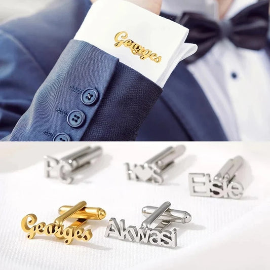 Custom Engraved Gold Plated Men's French Suit Cufflinks - Personalized Luxury Gift