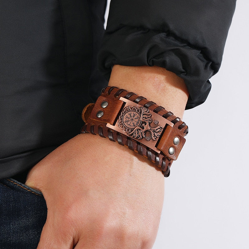 Trendy Viking Weave Leather Bracelet - Stylish Woven Jewelry Accessory for Fashionable Parties and Gifts