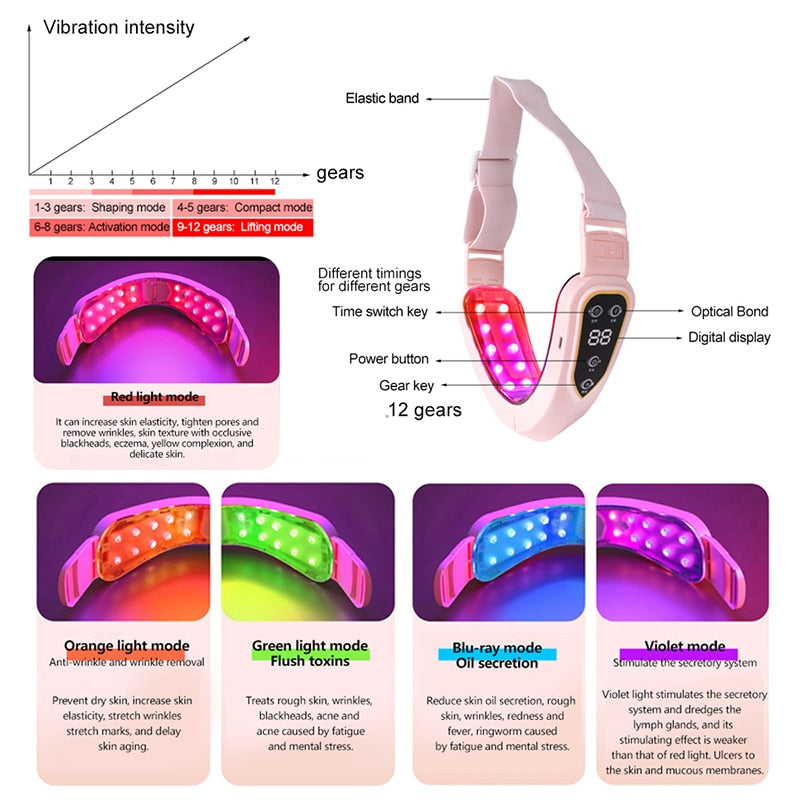 Facial Lifting and Slimming Massager with LED Photon Therapy, Vibration, and a Double Chin and Cheek Lift Design