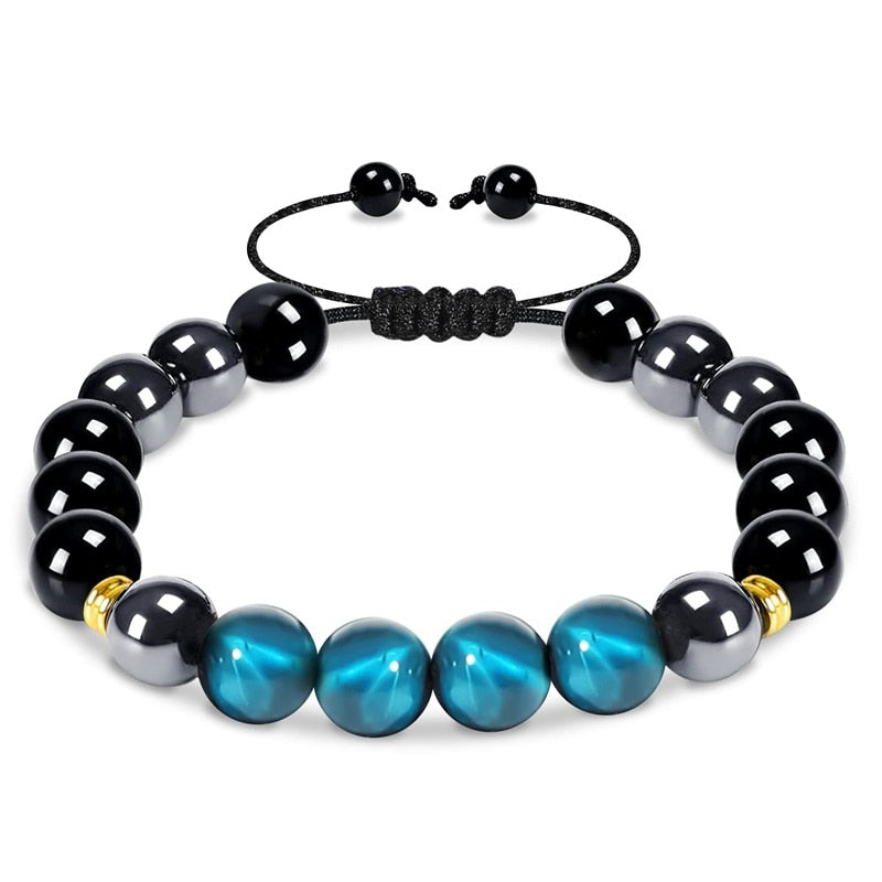 Triple Protection Bracelet 8mm Beads Bracelet Tigers Eye Black Obsidian Hematite Bracelet for Men Women Healing Crystal Bangle