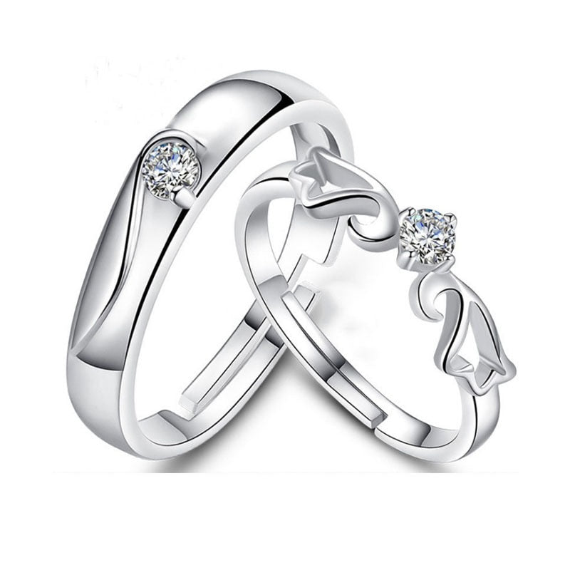 Forever Love Promise Rings Set for Couples - Punk Style Heartbeat ECG Design in Black and White - Ideal Wedding or Valentine's Day Gift for Men and Women