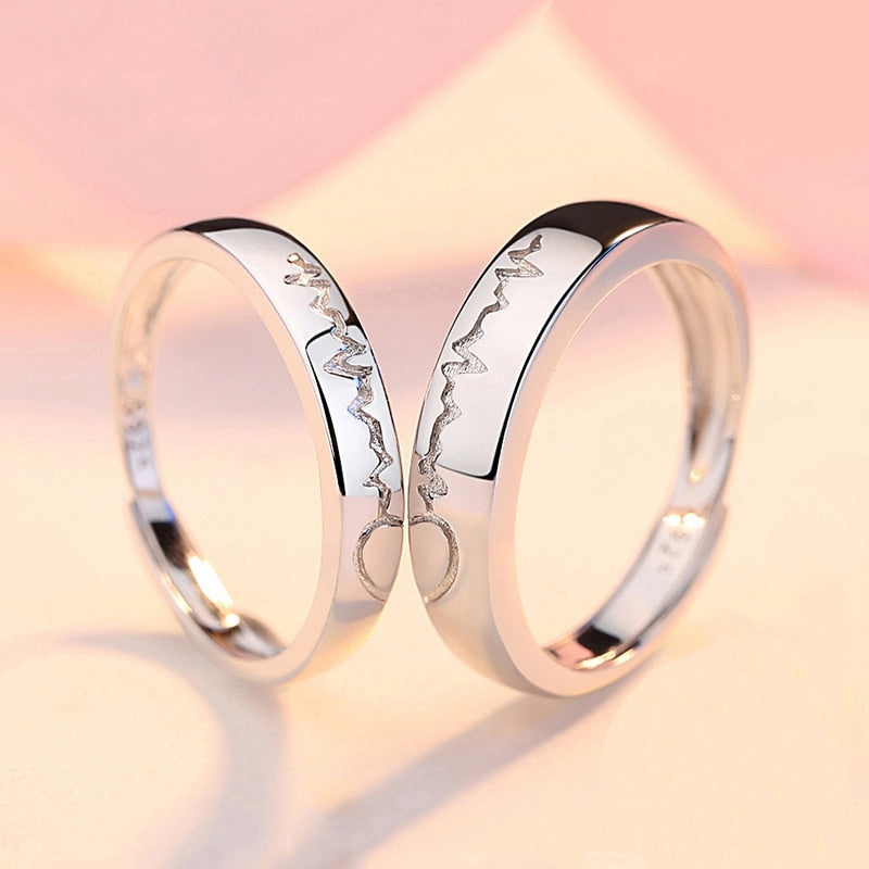 Forever Love Promise Rings Set for Couples - Punk Style Heartbeat ECG Design in Black and White - Ideal Wedding or Valentine's Day Gift for Men and Women