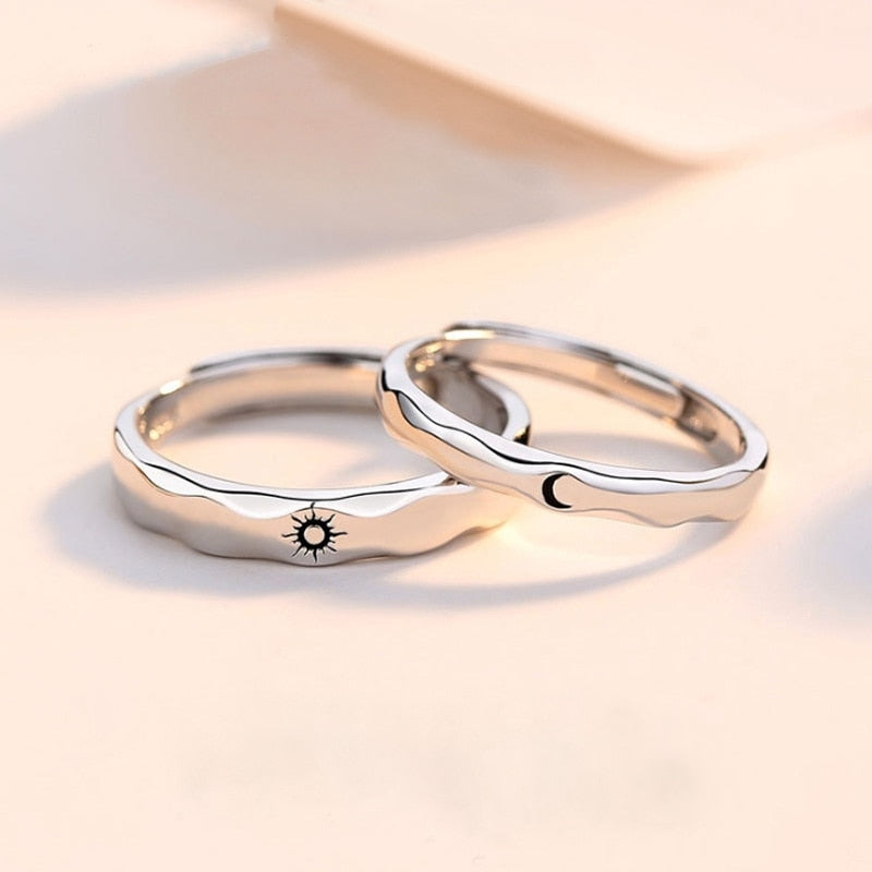 Forever Love Promise Rings Set for Couples - Punk Style Heartbeat ECG Design in Black and White - Ideal Wedding or Valentine's Day Gift for Men and Women