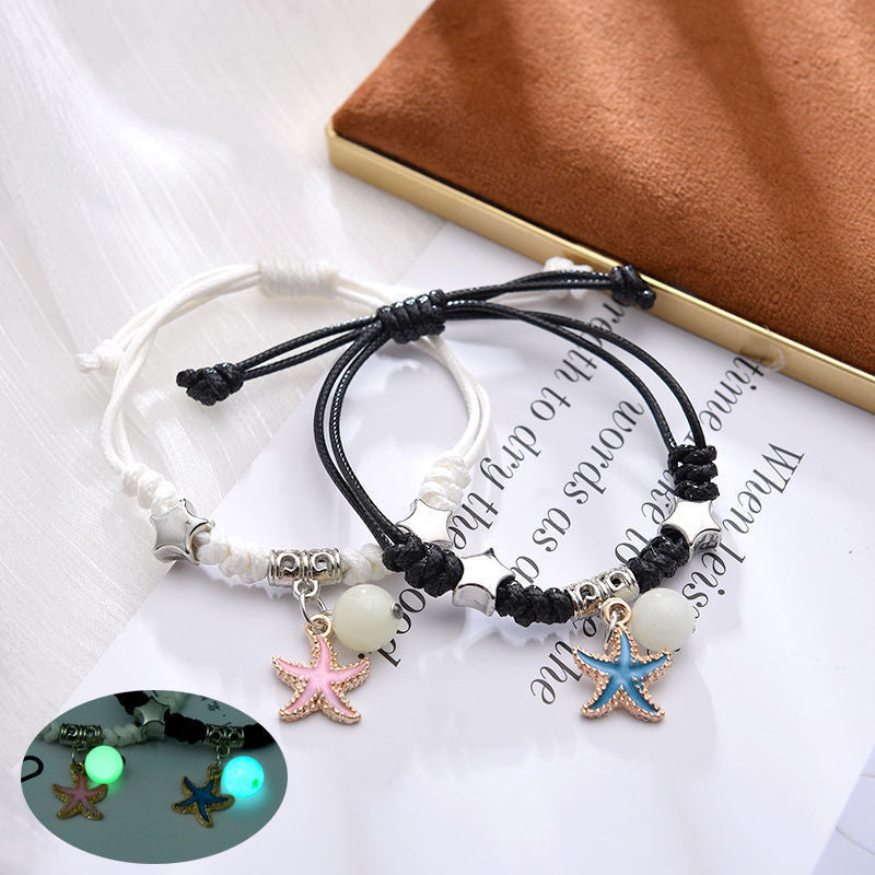 Handmade Adjustable Rope Luminous Star Moon Bracelet Set for Couples and Friends