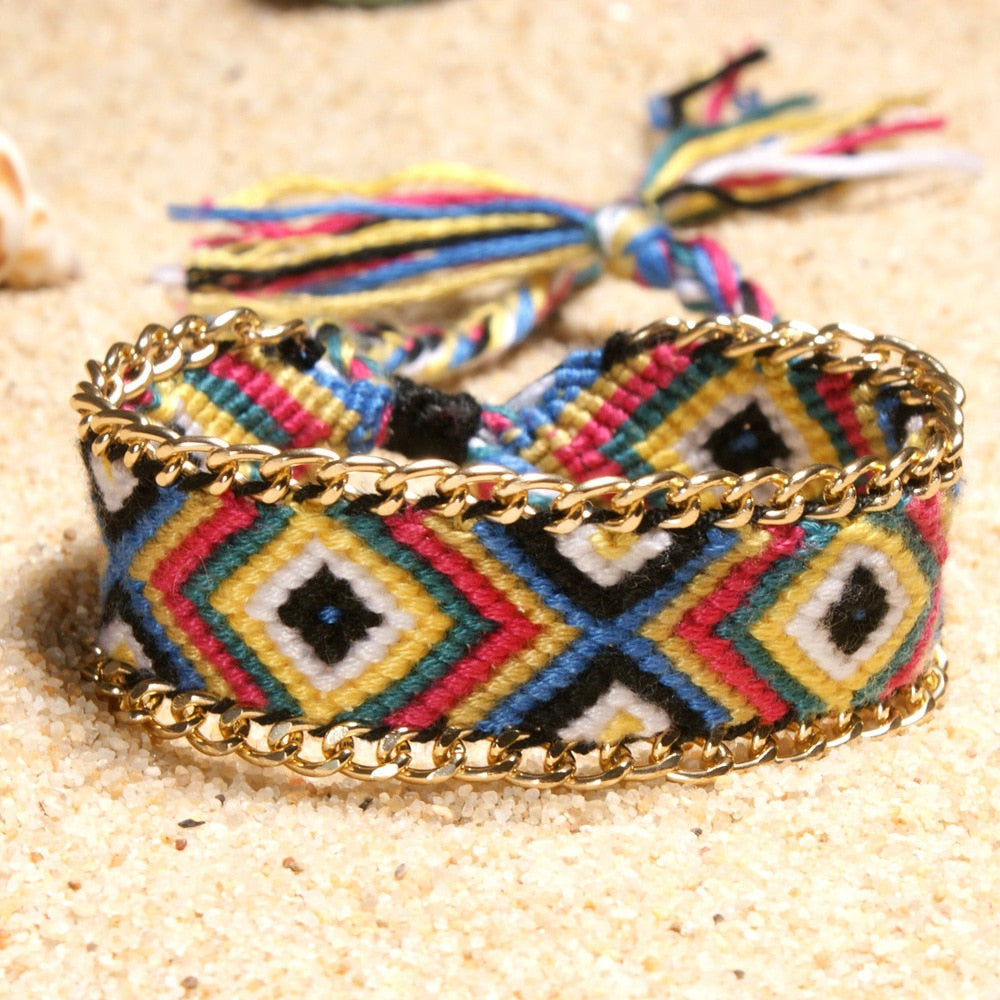 Handcrafted Bohemian Bracelet - A Vibrant Rainbow Weave of Vintage Cotton Rope, Perfect for Summer Beach, Yoga and Ethnic Inspired Style