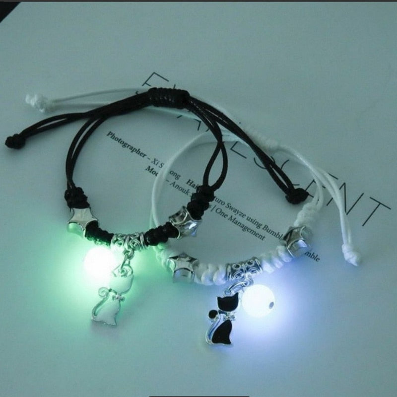 Handmade Adjustable Rope Luminous Star Moon Bracelet Set for Couples and Friends