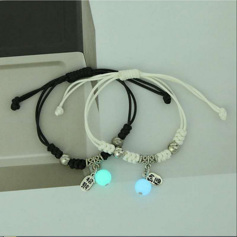 Handmade Adjustable Rope Luminous Star Moon Bracelet Set for Couples and Friends