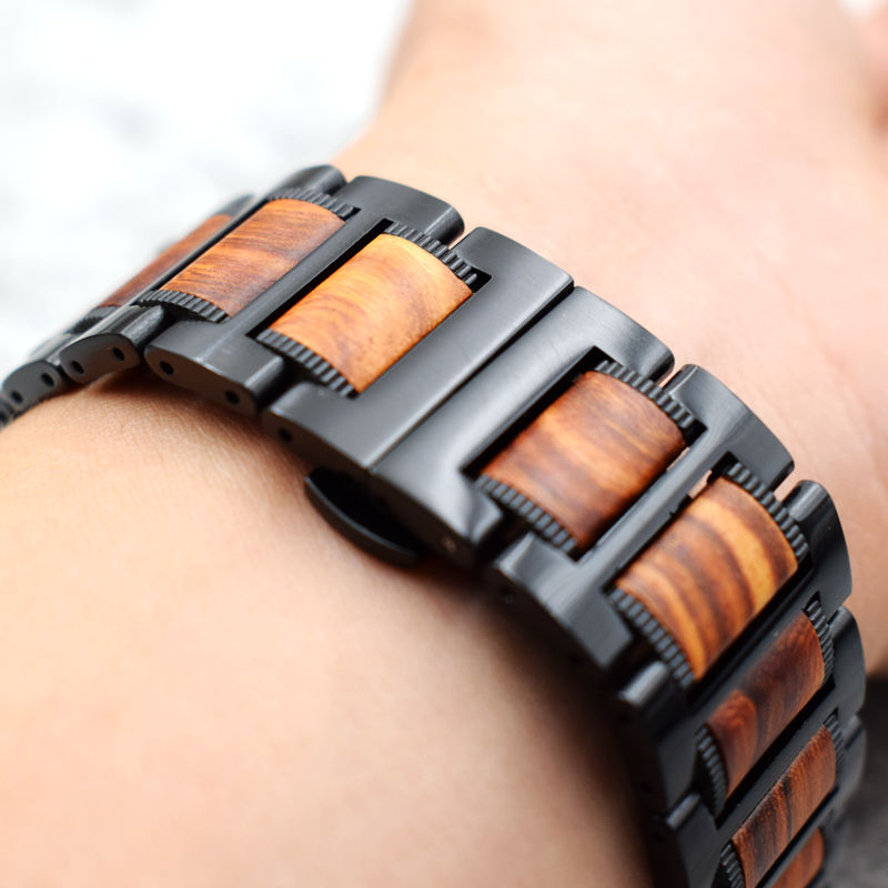 Wooden and Metal Stainless Steel Strap Bracelet for Apple Watch