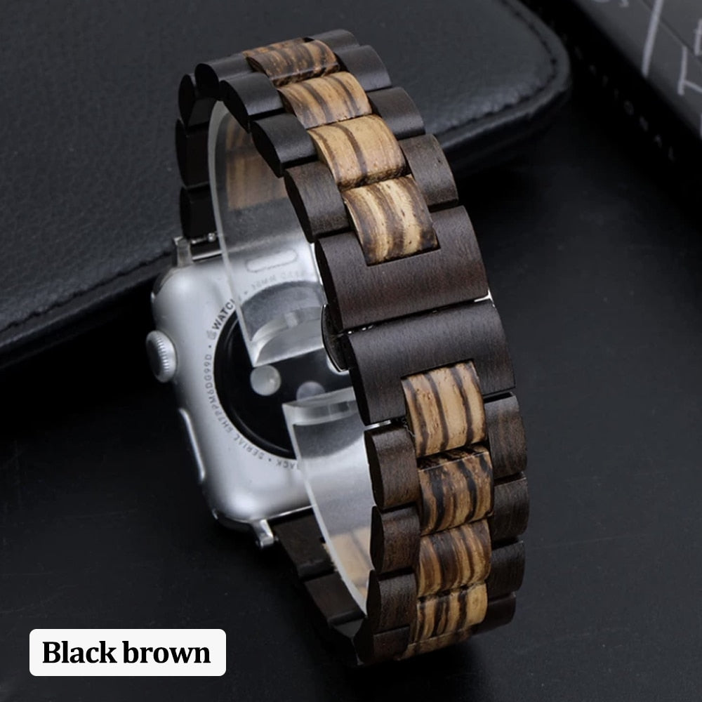 Wooden and Metal Stainless Steel Strap Bracelet for Apple Watch