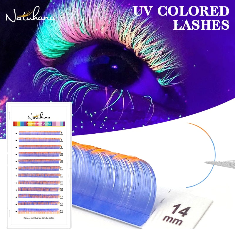 Fluorescent Green Glow-in-the-Dark UV Neon Lash Extensions - Vibrant, Colorful and Eye-catching Lashes for Eye Makeup.