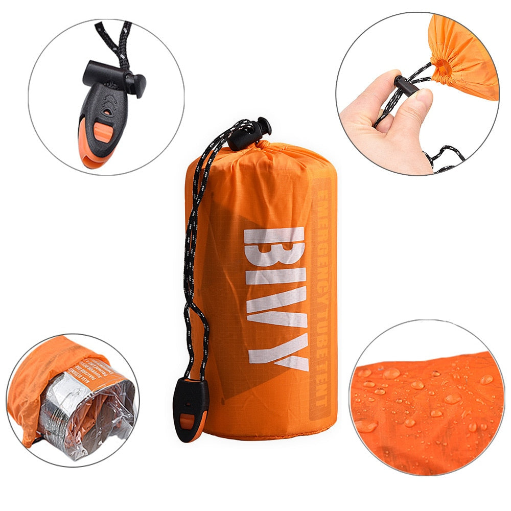 Emergency Shelter Survival Tent Kit Thermal Blanket SOS Sleeping Bag Waterproof for 2 person