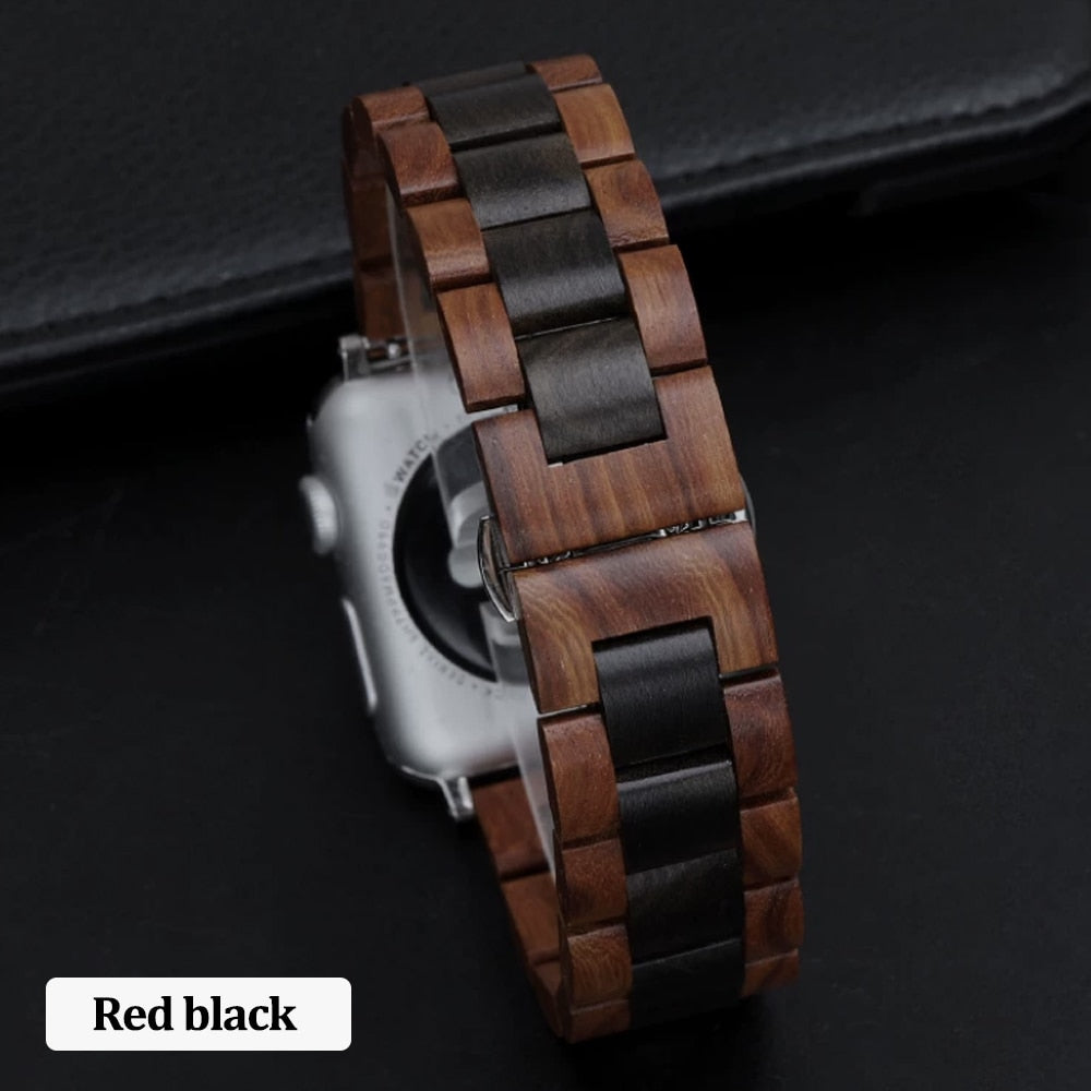 Wooden and Metal Stainless Steel Strap Bracelet for Apple Watch