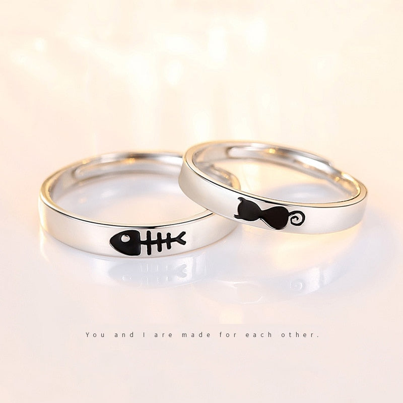 Forever Love Promise Rings Set for Couples - Punk Style Heartbeat ECG Design in Black and White - Ideal Wedding or Valentine's Day Gift for Men and Women