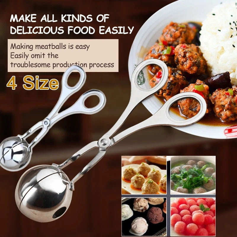 Stainless Steel Meatball Master: Non-Stick Stuffed Meatball Maker with Spoon Shaper - Ultimate Cooking Scoop for Perfectly Formed Meatballs - Kitchen Gourmet Accessory