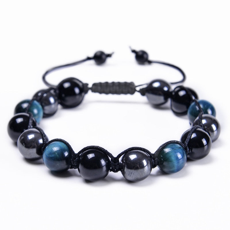 Triple Protection Bracelet 8mm Beads Bracelet Tigers Eye Black Obsidian Hematite Bracelet for Men Women Healing Crystal Bangle