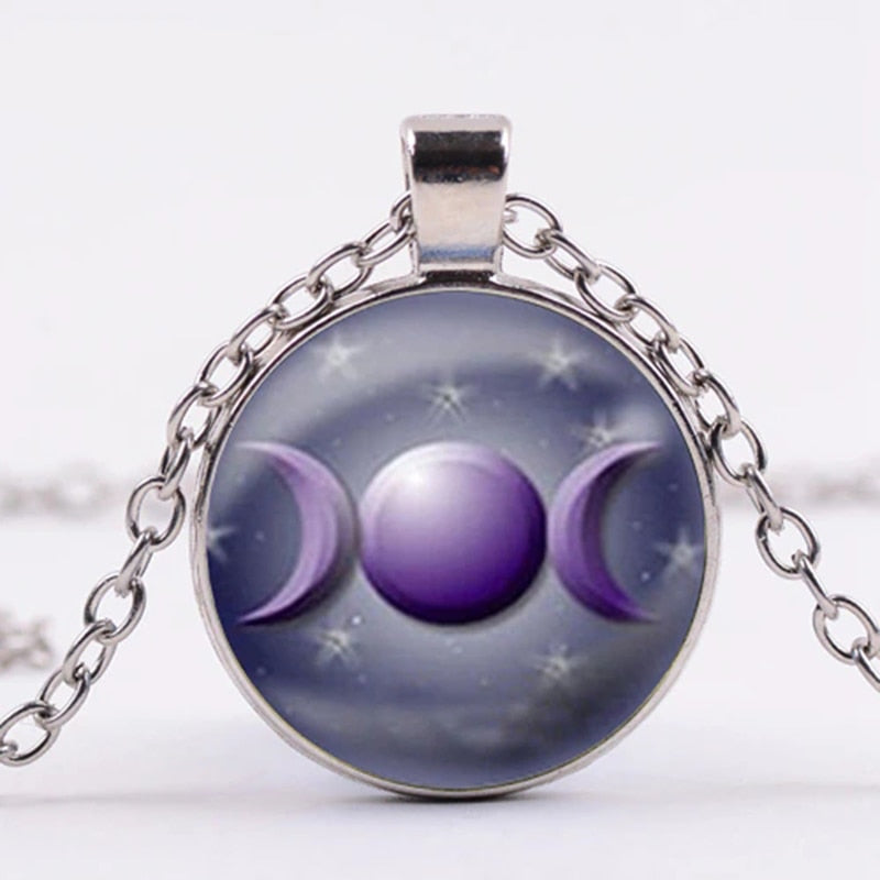 Triple Moon Goddess Wicca Pendant Necklace