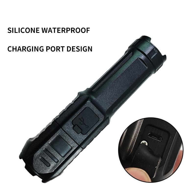 Telescopic Zoom USB Rechargeable Flashlight with Strong Light and Long-Range Flood Outdoor Lighting