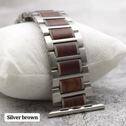 Wooden and Metal Stainless Steel Strap Bracelet for Apple Watch