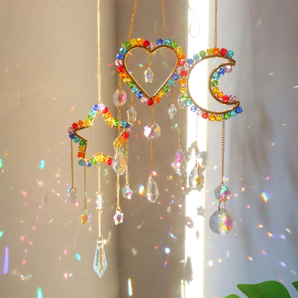 Crystal Wind Chime Moon Sun Catcher - Embrace the Magic of Moonlight and Rainbow Chaser