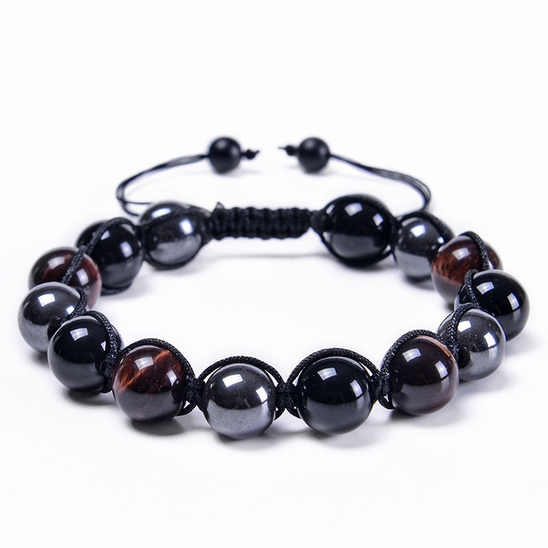 Triple Protection Bracelet 8mm Beads Bracelet Tigers Eye Black Obsidian Hematite Bracelet for Men Women Healing Crystal Bangle