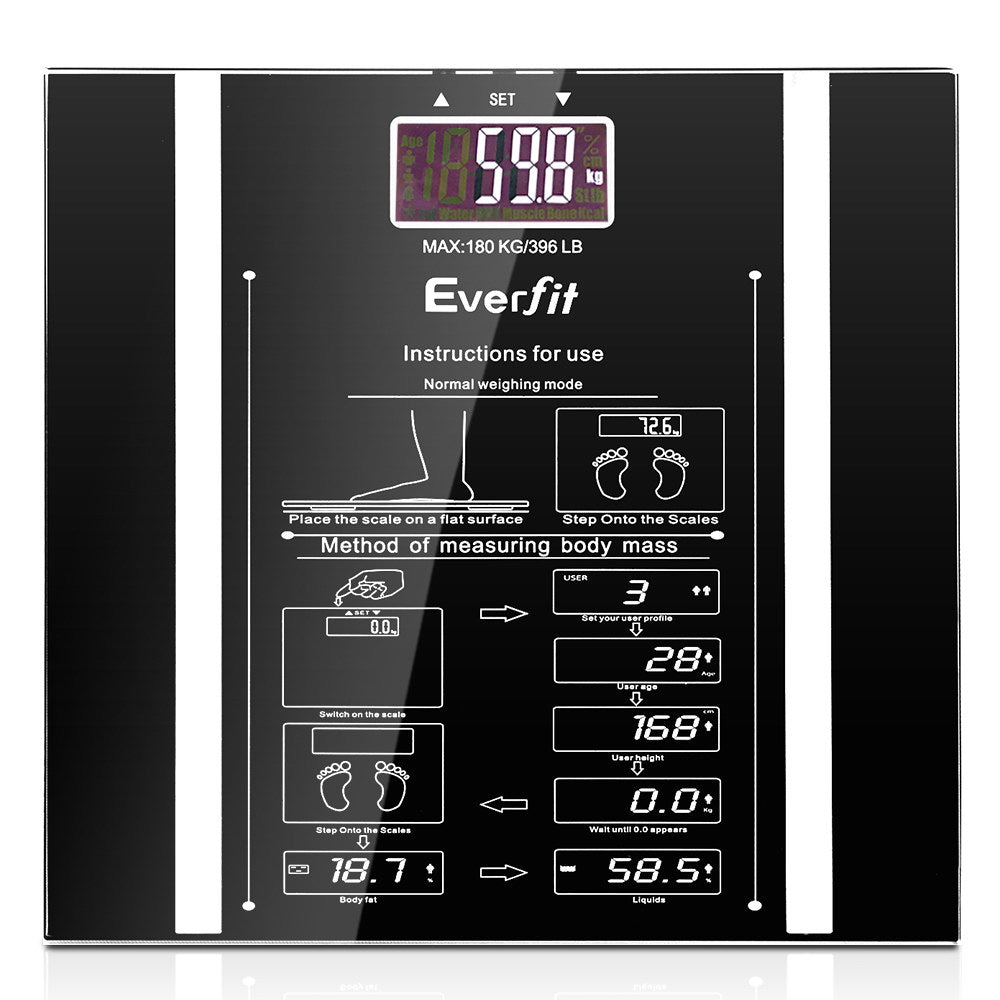 Everfit Bathroom Scales Digital Body Fat Scale 180KG Electronic Monitor Tracker