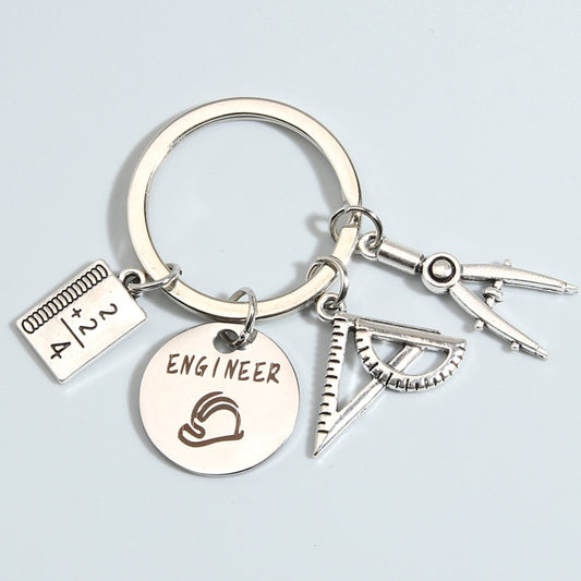 Engineer Keychain with Book Ruler Compasses Architect Key Chains