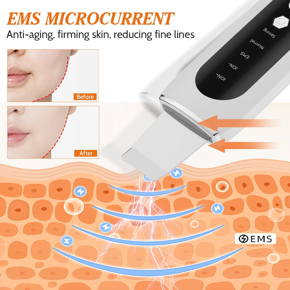 Advanced Facial Beauty Tool with Ultrasonic Scrubbing, EMS Micro-Current, Ion Import, Pore Cleaning, and Red/Blue Light Therapy for Skin Lifting and Rejuvenation