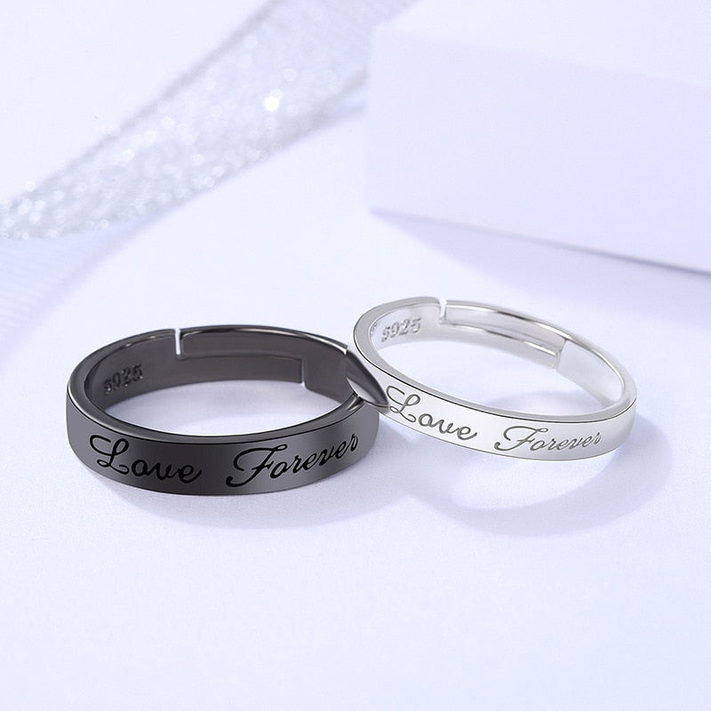 Forever Love Promise Rings Set for Couples - Punk Style Heartbeat ECG Design in Black and White - Ideal Wedding or Valentine's Day Gift for Men and Women