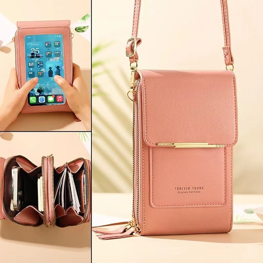 Crossbody Soft Leather Touch Screen Iphone & Mobile Wallet Purse