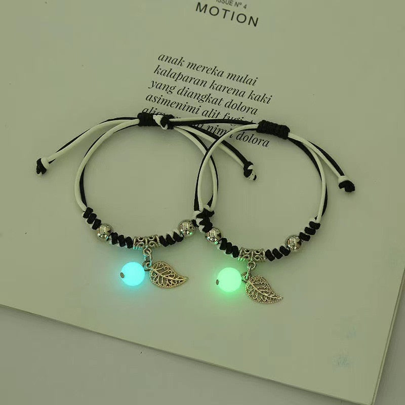 Handmade Adjustable Rope Luminous Star Moon Bracelet Set for Couples and Friends