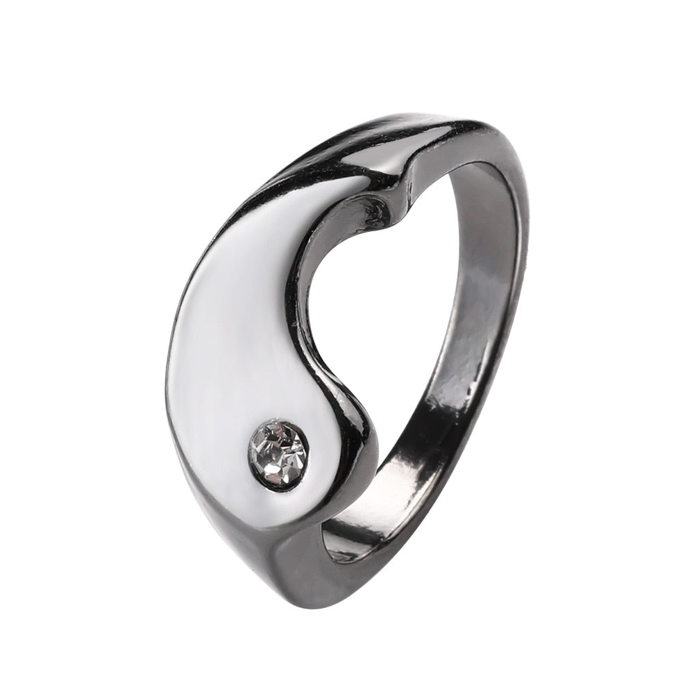 2Pcs Creative Yin Yang Gossip Ring Set for Women Men Couple