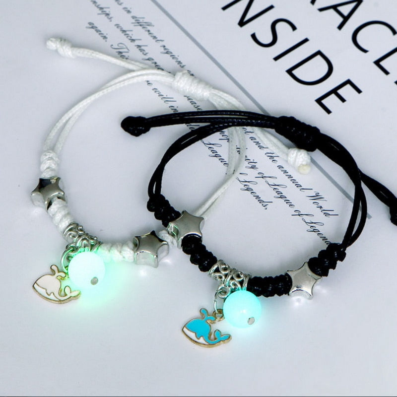 Handmade Adjustable Rope Luminous Star Moon Bracelet Set for Couples and Friends