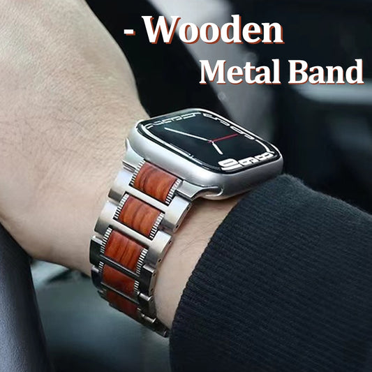 Wooden and Metal Stainless Steel Strap Bracelet for Apple Watch