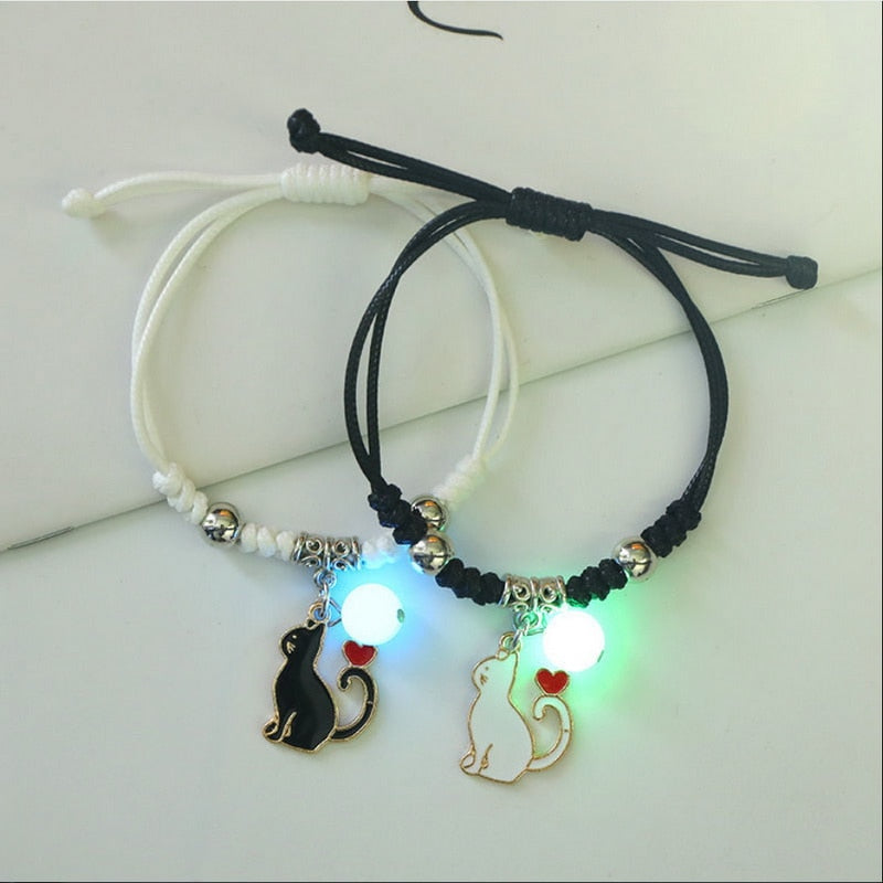 Handmade Adjustable Rope Luminous Star Moon Bracelet Set for Couples and Friends