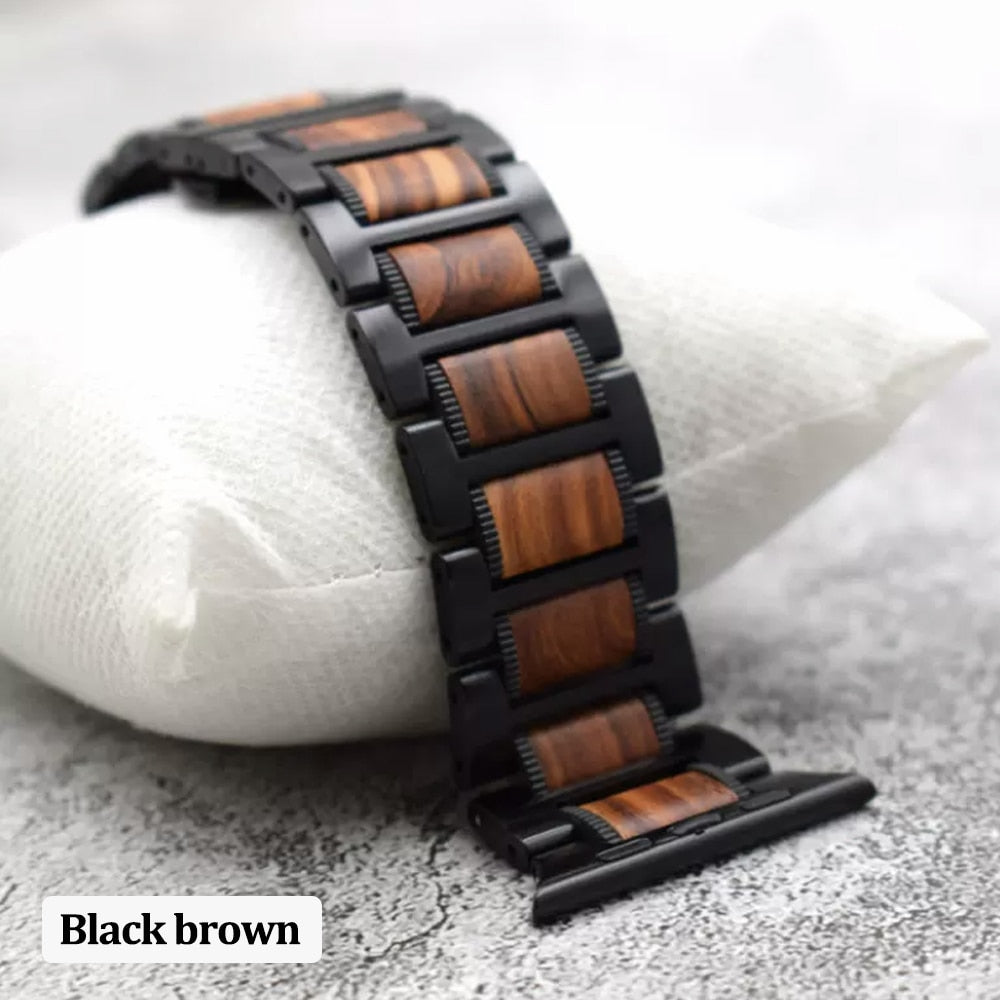 Wooden and Metal Stainless Steel Strap Bracelet for Apple Watch