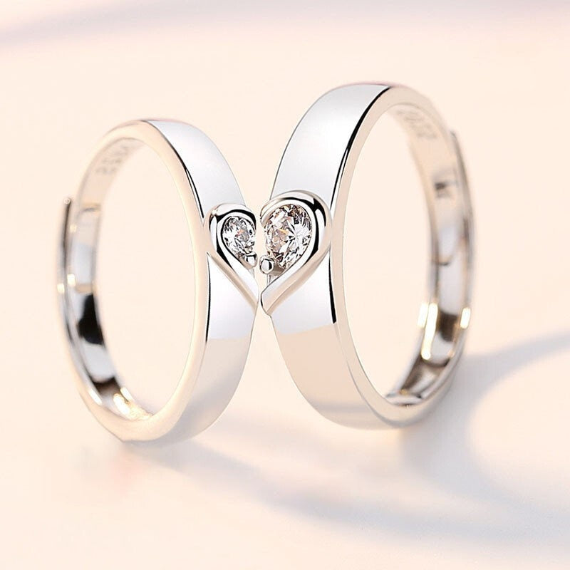 Forever Love Promise Rings Set for Couples - Punk Style Heartbeat ECG Design in Black and White - Ideal Wedding or Valentine's Day Gift for Men and Women