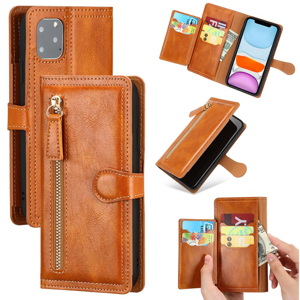 Luxury Leather Zipper Flip Wallet Case For iPhone 12 12Pro 12Pro Max Card Holder Stand Phone Cover